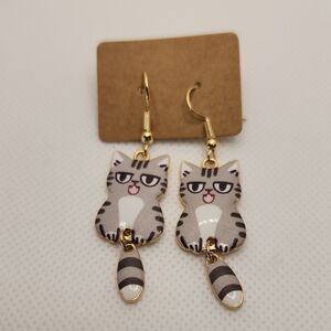 Gray Cat Earrings with Whimsical‎ Design